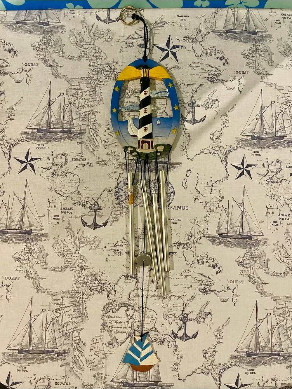Nautical Lighthouse Wind Chime with Sailboat – Coastal Décor